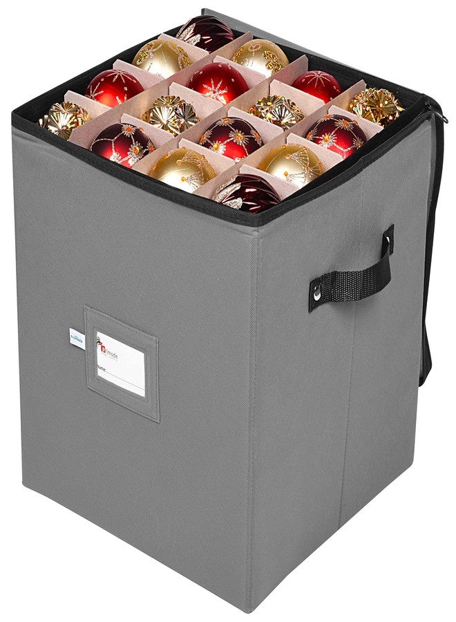 Primode Christmas Ornament Storage Box, 4 Individual Trays Xmas Storage Container, Fits 64 Ornaments Decoration Balls, Constructed of Durable 600D Oxford Material (Gray) - Image 2